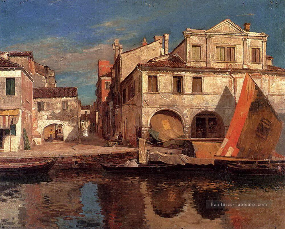 Kanalszene dans Chioggia mit Bragozzo canal scène à Chioggia avec Bragozzo Gustav Bauernfeind orientaliste Peintures à l'huile